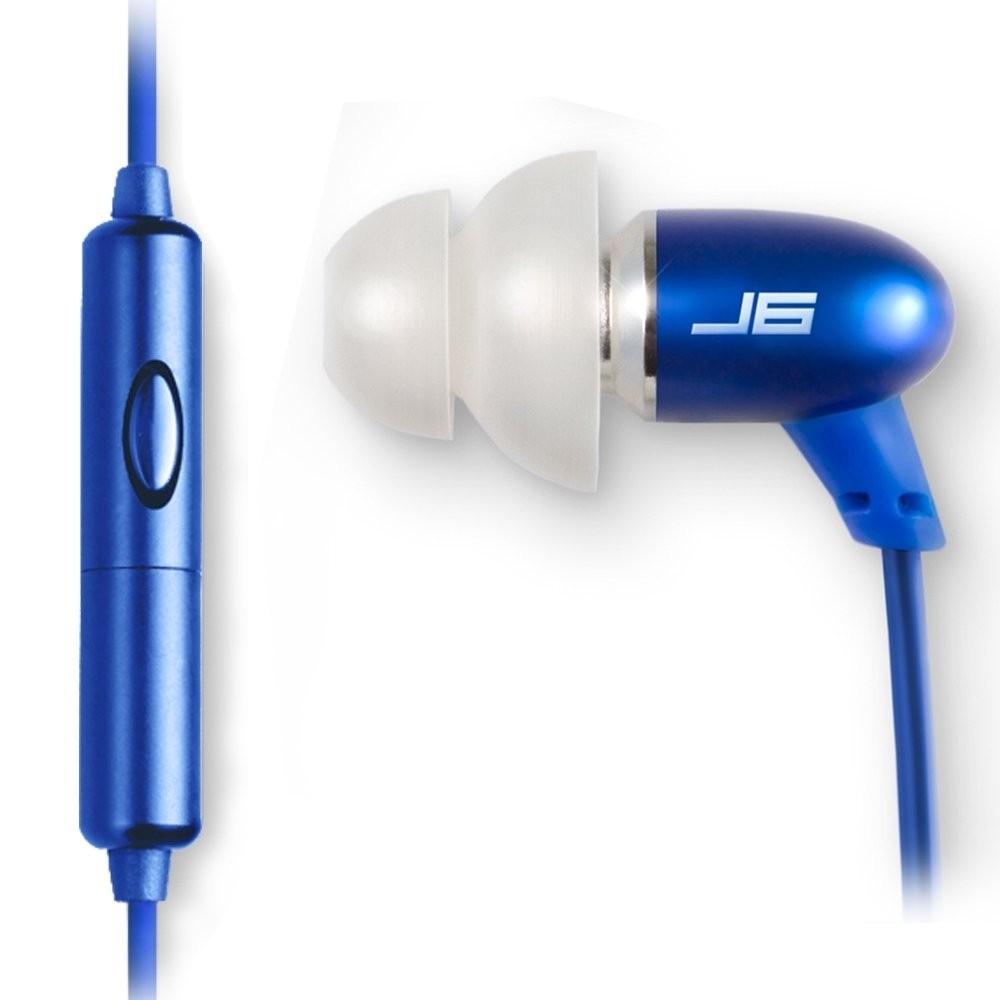 JLab Audio J6M Metal Wired Ergonomic Earbuds | 6mm Micro Drivers | Tangle Free Kevlar Cable | 24 Karat Gold Plated Jack | in-Line Microphone | Blue