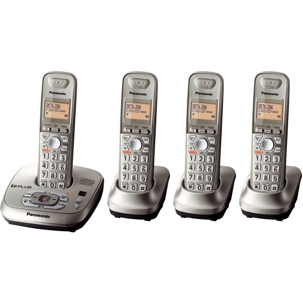 Panasonic KX-TG4024N DECT 6.0 PLUS Expandable Digital Cordless Phone with Answering System, Champagne Gold, 4 Handsets